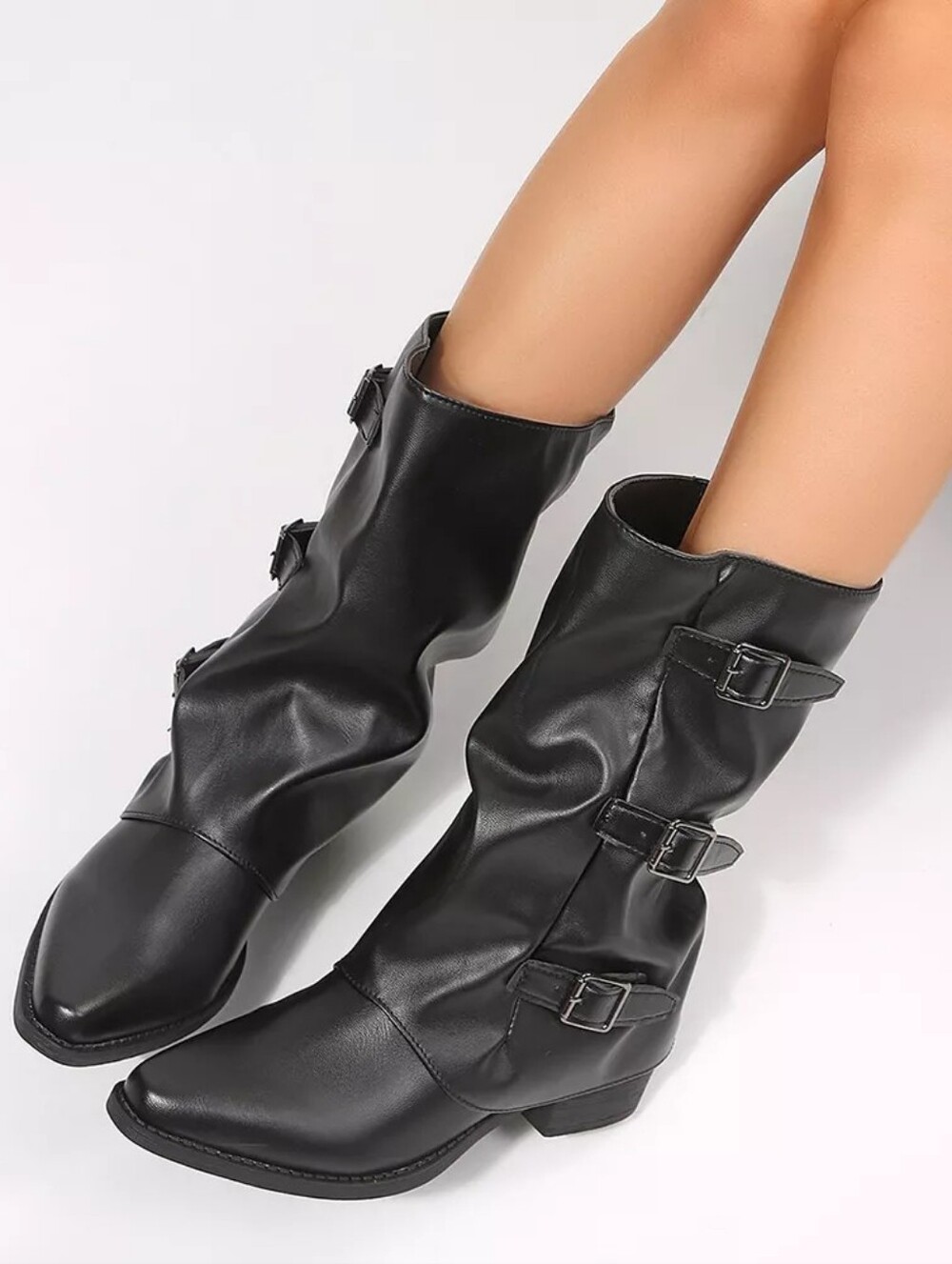 Pointed Toe Block Heels Boots